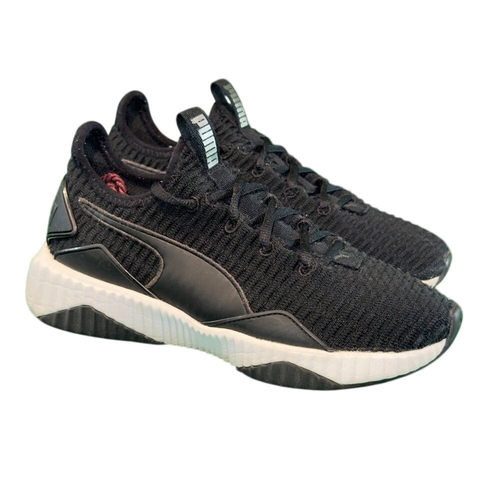 Puma Defy Black White Knit Athletic Shoes 190949-01 Womens Size 6
